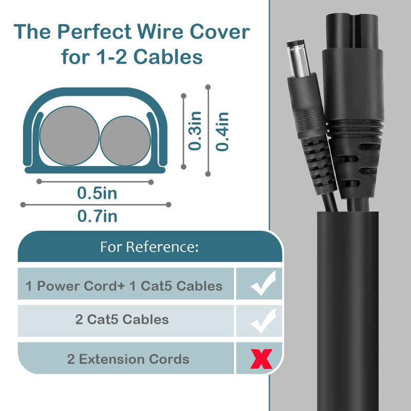 Wire Covers for 2 Cords, 68in Wire Hider on Wall Mounted, Black Cord Cover Kit, Cable Cover Paintable, Cable Concealer for Extension Cord, Ethernet Cable, Speaker Wire Hider, 4X L17in W0.7in H0.4in Medium