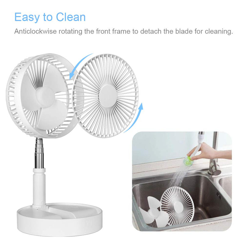 9H Battery Operated Fan Foldable Table Desk Floor Pedestal Fan Rechargeable 4 Speeds Portable 8-inch Fan