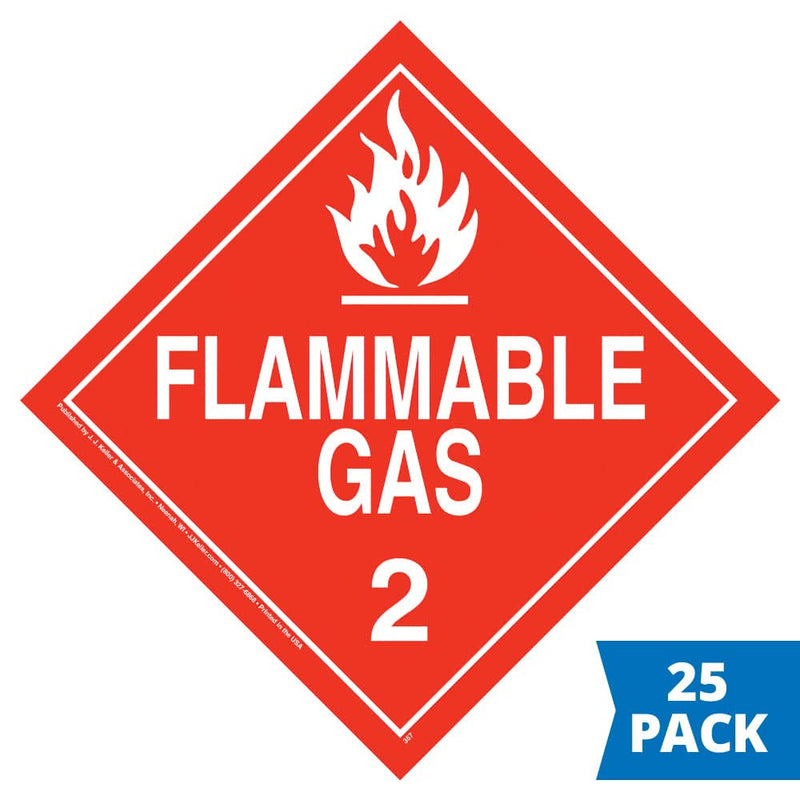 Division 2.1 Flammable Gas Placard, Worded 25-pk. - 10.75" x 10.75" Removable Self Adhesive Economy Vinyl for Short-Term Applications, DOT Hazmat Compliant, J. J. Keller & Associates, Inc.
