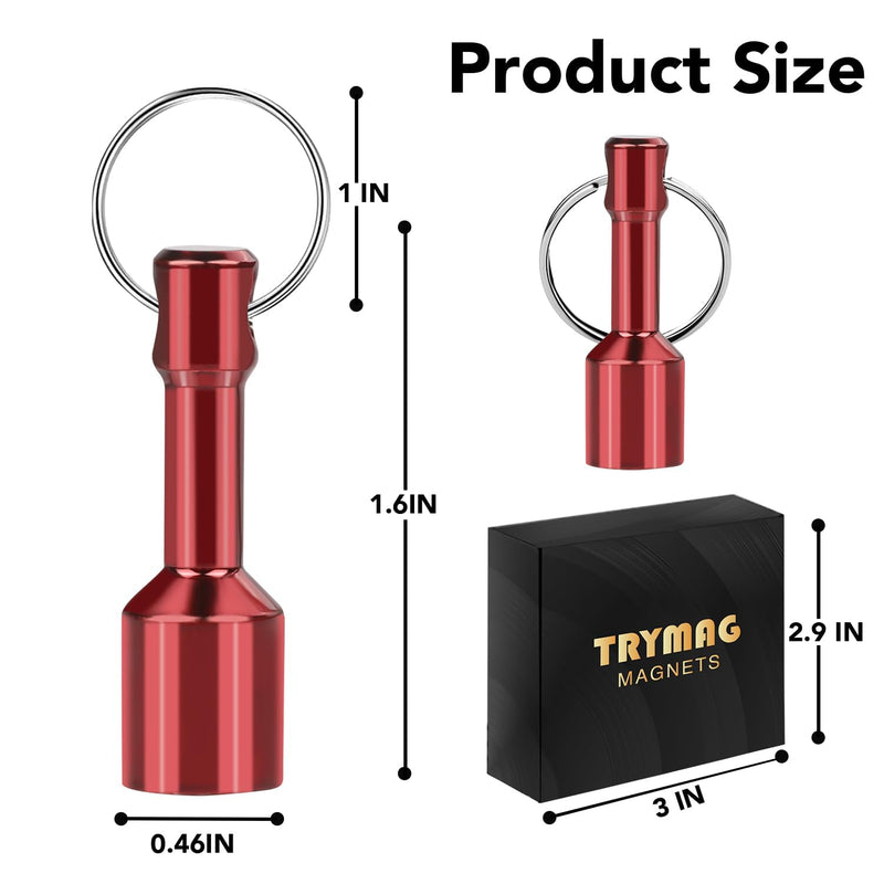 TRYMAG 10 Pack Keychain Magnets for Testing Brass, Neodymium Pocket Keychain with Strong Magnetic Rare Earth, Gold Tester Kit for Jewelry，Gold Silver Jewelry Test Magnet Hanging Keys Holder, Red 10Pcs