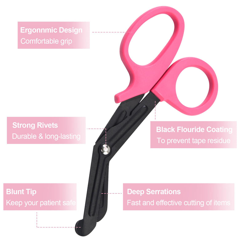 2 Pack Medical Scissors and Penlights for Nurses Medical Supplies with One Medical Pen light, One 6 inches Scissors Trauma Shears for First Aid EMT (Pink) Pink