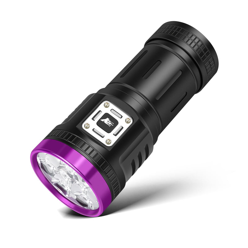 45W UV Flashlight Usb Rechargeable Blacklight Flashlights Powerful, 9-Core Led 385-395 nm UV Light for Pet Urine Detection,Resin Curing,Scorpion,Rocks,AC Leak,Bed Bugs,Blood Tracking,Uranium Glass Black