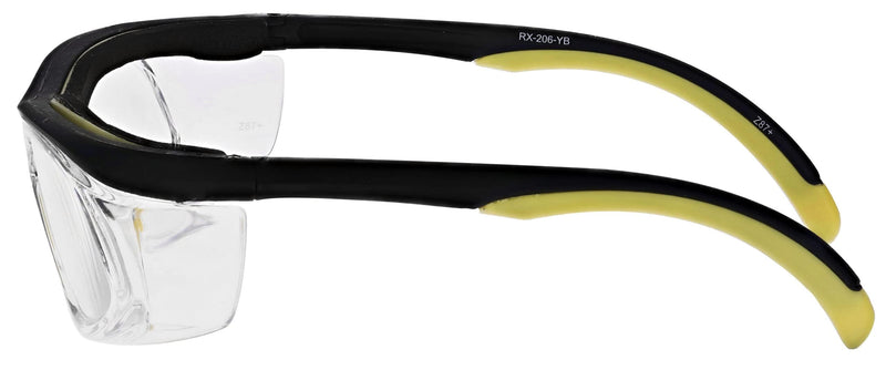 Safety Reading Glasses 206YB with Full Clear Magnifying Lenses, 1.00 to 3.00 Diopter, ANSI Z87 Approved Black/Yellow 2.75 Diopters