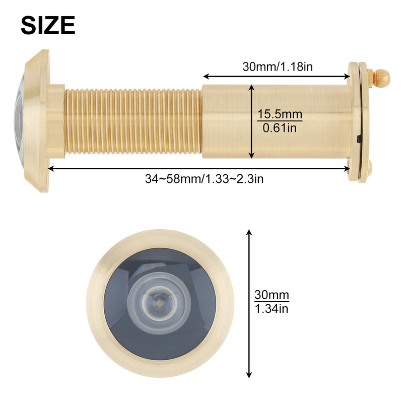 Door Viewer Peephole, Solid Brass 200 Degree Peephole with 16 MM Drill Bit, 5/8 Inch Pipe Diameter Viewer with Heavy Duty Privacy Cover for 1-3/8" to 2-1/6" Doors (Gold) Gold