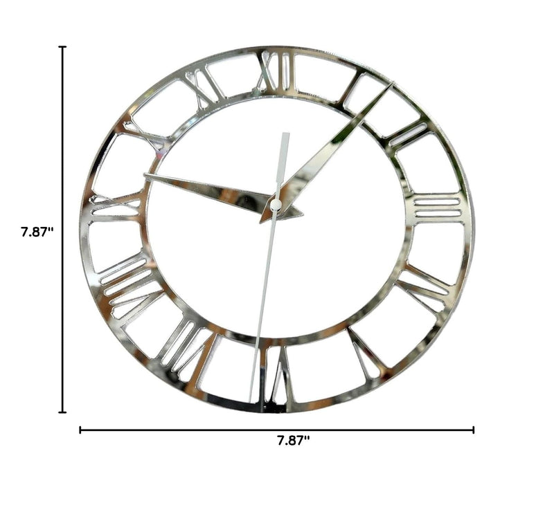 Clock Face with Clock Hands for Resin, Crafts, DIY, Round Mirror Clock Dials with Roman Numerals, Resin Accessories (7.87 Inch Classic Silver)