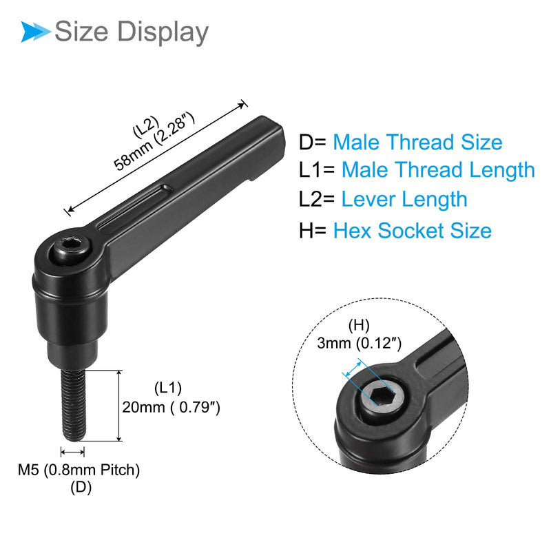 Clamping Lever Handles, M5 x 20mm Male Thread, Adjustable Quick Release Locking Rotating Bolt Knobs Black - (Applications: for Lathe Machinery), 5-Pieces