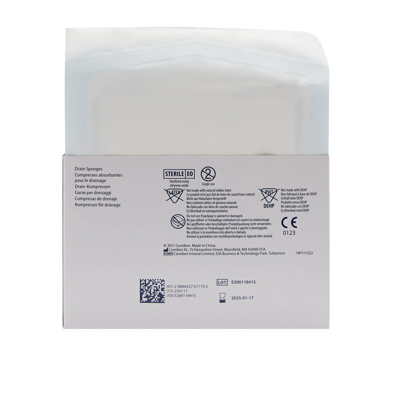 Covidien 6242P Dermacea Drain Sponge, Sterile 2's in Peel-Back Package, 4" x 4", 6-ply (Pack of 50)