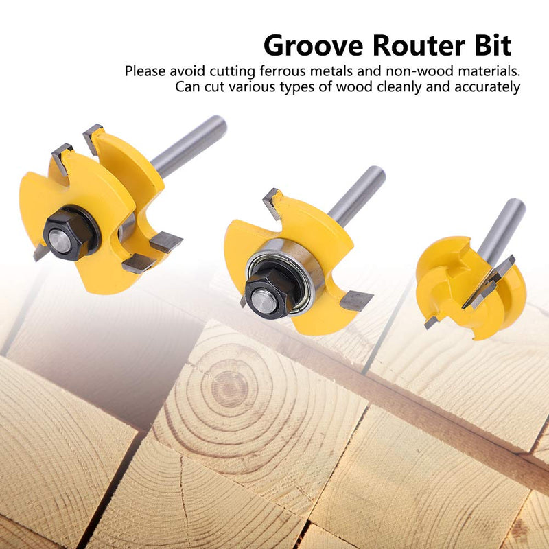 3PCS Router Bit Set, Tongue and Groove Router Bit Set 3 Teeth T Shape 1/4 Shank Lock Miter Adjustable T-Shape Wood Milling Cutter for Cabinets, Flooring, and Woodworking
