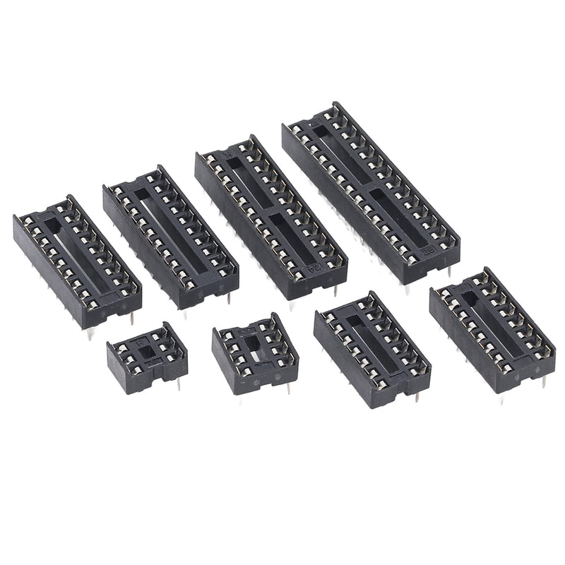 66Pcs 6P to 28P Insulating Plastic IC Chip Socket, Black Flat Pin IC Assortment Kit Circuit Components for Installation on PCB Boards and Circuit Boards