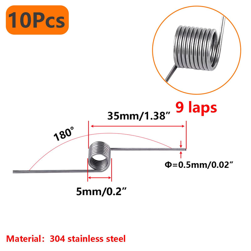 10 PCS Stainless Steel Spring, Mechanical Torsion Spring, 0.5 Wire Diameter, 5 OD, 180° Deflection Torsional Spring for Tools Maintenance 0.5mm x 5mm x 180 Degrees 9laps