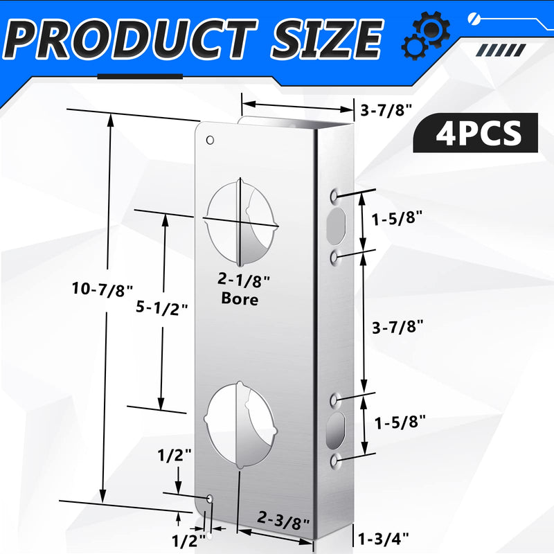 Leinuosen Door Reinforcement Plate 5-1/2 Inch, 2-3/8 x 1-3/4 Inch Lock Reinforcer Stainless Steel Home Security Reinforcement Lock Security to Repair Home Wood Metal Doors (4 Pack) 4