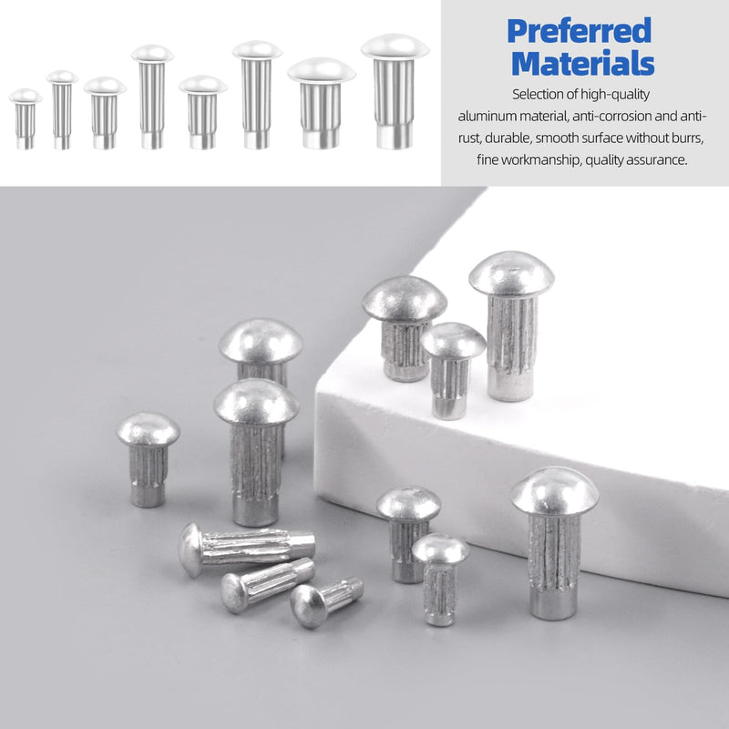 Glarks 800Pcs Solid Rivets Knurled Shanks Set, M2 M2.5 M3 M4 Semi-Round Head Aluminium Solid Rivets Assortment Kit for Home Outdoor Hardware Tool Use