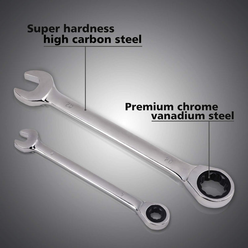 Egofine 10mm Ratcheting Combination Wrench Metric, Industrial Grade Gear Spanner with 12-Point Design, 72-Tooth Ratchet, Chrome Vanadium Steel