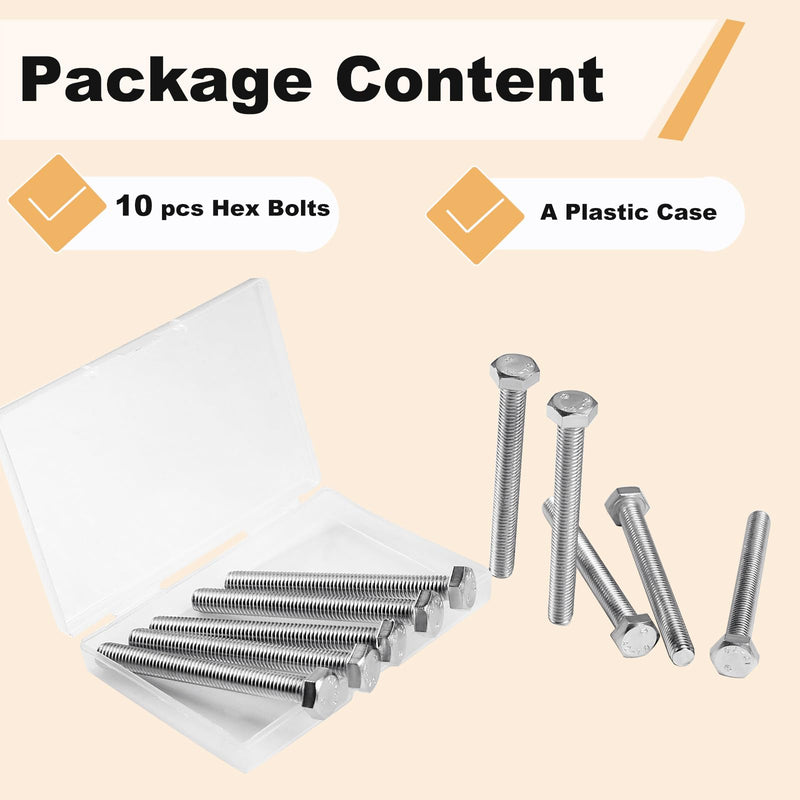 10Pcs M8 Hex Bolts M8x75mm Hex Head Bolts Stainless Steel 304 M8-1.25 Hex Bolt Fully Threaded Hex Tap Bolts Metric Hexagon Head Screw Machine Bolts Right Hand External Hex Drive M8*75mm