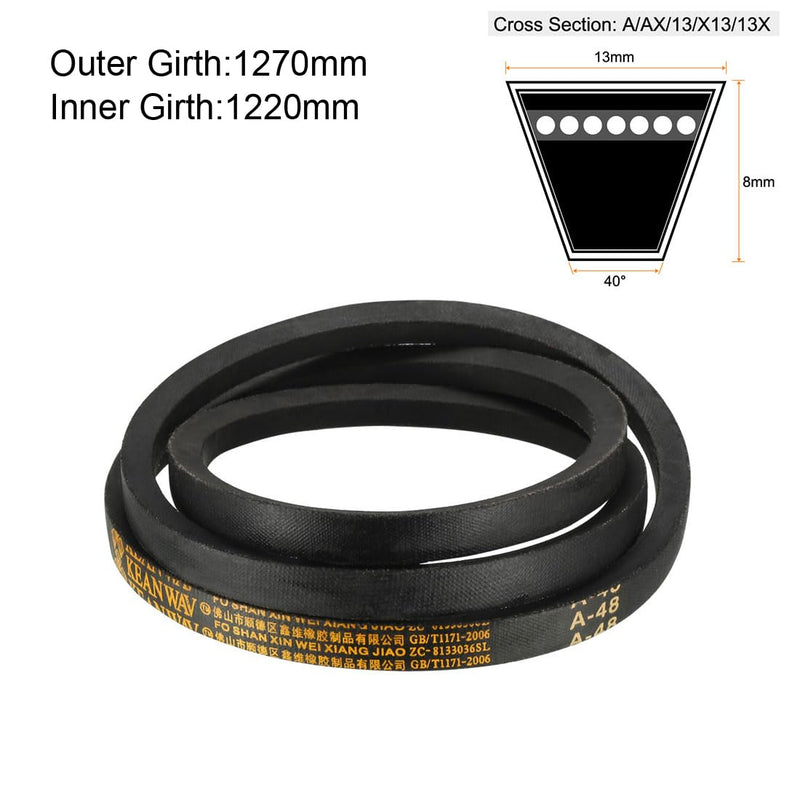 uxcell A48 Drive V-Belts 48" Inner Length 47" Inner Girth 13mm Width 8mm Thick JIS Standard A-Section Rubber Drive Industrial Transmission Belt 48"