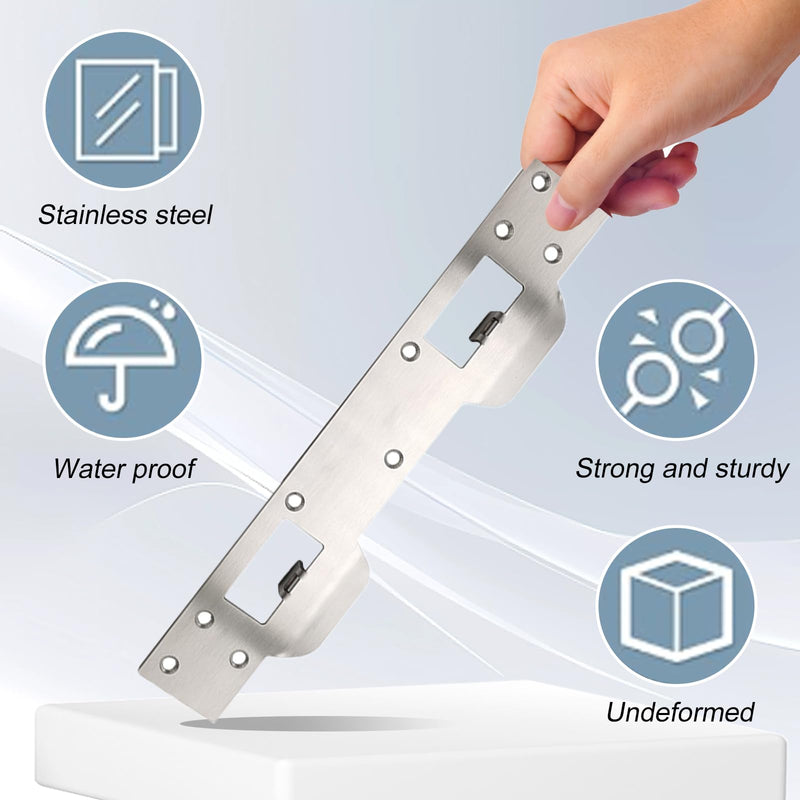 Door Strike Plate Reinforcement Plate - Double Holes,for Use with 5-1/2 in. and 6 in.Front Door Security Devices Metal Striker Plates Door Latch Plate,Steel, Satin Nickel, Silver(2 Pcs) 2