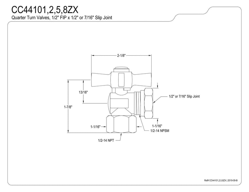 KINGSTON BRASS CC44108ZX Millennium 1/2-Inch FIP X 1/2-Inch OR 7/16-Inch Slip Joint Angle Stop Brushed Nickel