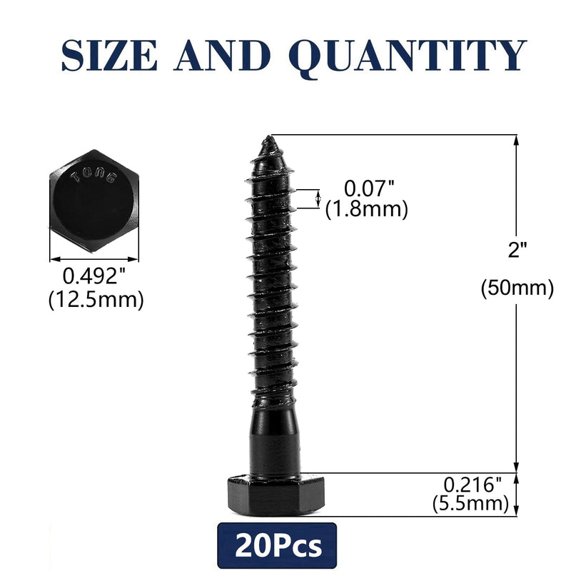 5/16" x 2" Hex Head Lag Screws Bolts 20Pcs 304 Stainless Steel 18-8, Partial Thread, Hexagon Head Wood Screws by Black Oxide by SG TZH 20 5/16" x 2"