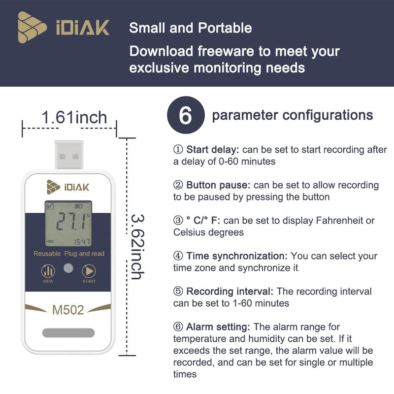 M502 Temperature Data Logger USB Temp/Humidity Recorder with PDF and Excel (Reusable) Refrigerator Thermometer 14400 Points High Accuracy (no delay - 1 Pack)