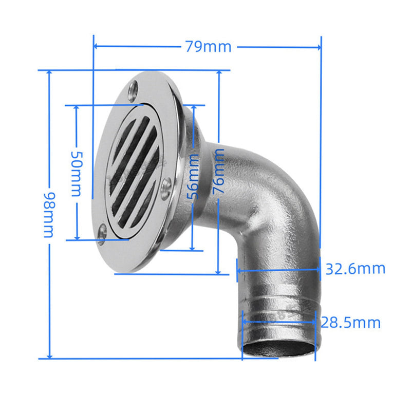 Marine Deck Drainer 316 Stainless Steel Split 90 Degree Elbow Deck Drain 32mm Diameter for Fishing Boats Yachts Commercial Vessels Seawater Corrosion Resistant