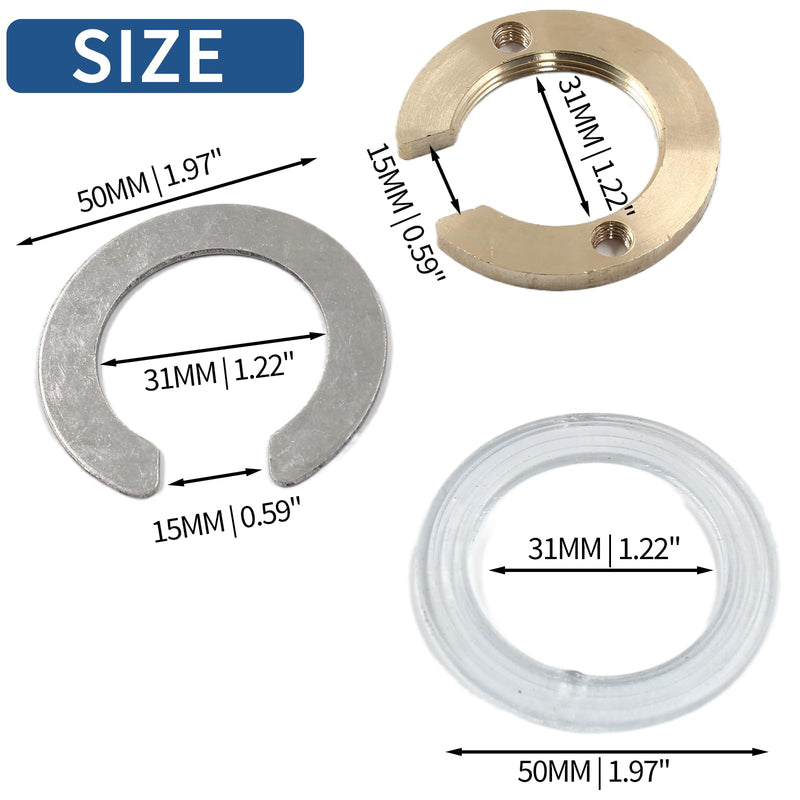 2 Set 1.22inch/31mm Kitchen Faucet Fixing Nut Kit, C Type Antiloosing Faucet Lock Nut Cap for Kitchen Bathroom Washer Faucet Fixing Fastening (Stainless Steel, Brass) Gold