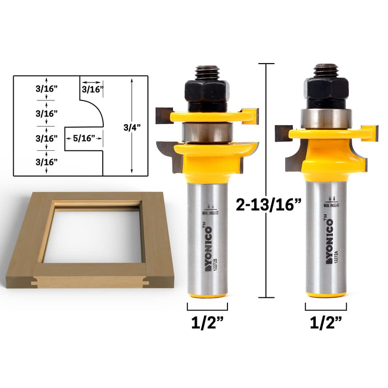 YONICO Router Bits Set Rail and Stile 2 Bit Junior Roundover 1/2-Inch Shank 12272 Round Over - Up to 3/4" Stock - 1/2" Shank