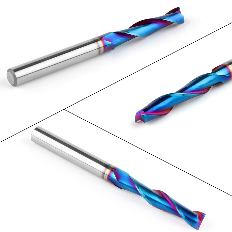 Upcut Spiral Router Bit 1/4 inch Shank, 1/4 inch Cutting Diameter, Extra Long 3 inch Solid Carbide with Nano Blue Coating CNC Router Bits End Mill for Wood Cut, Carving 3" OVL - Up Cut