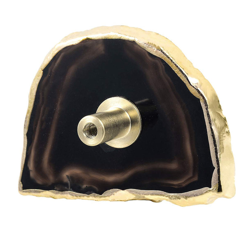 mookaitedecor 4 Pcs Black Agate Slice Cabinet Knobs Drawer Pulls Handles | Gold Plated Agate Knobs, Decorative Knobs for Dresser, Kitchen Wardrobe Cupboard