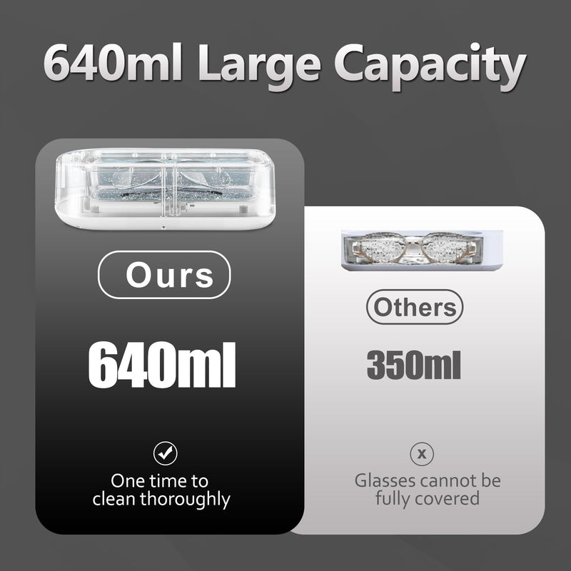 Ultrasonic Jewelry Ring Cleaner, 48kHZ Ultrasonic Retainer Ring Cleaner with 2 Modes Digital Timer, Portable Jewelry Cleaner Ultrasonic Machine for Ring, Glasses,Watch Strap, Dentures, 22oz (640ml)