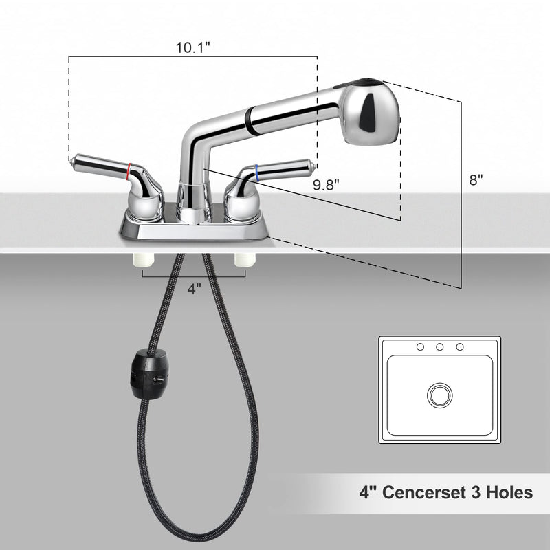 Utility Sink Faucet with Sprayer, Laundry Room Faucet with Pull Out Sprayer for Laundry Tub, 4 inch Centerset 3 Holes Installation Non-Metallic, Chrome Finish