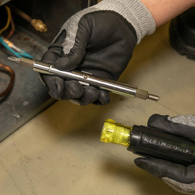 Klein Tools 32527 Multi-Bit Screwdriver / Nut Driver, 11-in-1 with Phillips, Slotted, Square, and Schrader Bits and Nut Drivers Kit Multi-Bit Screwdriver/Nut Driver