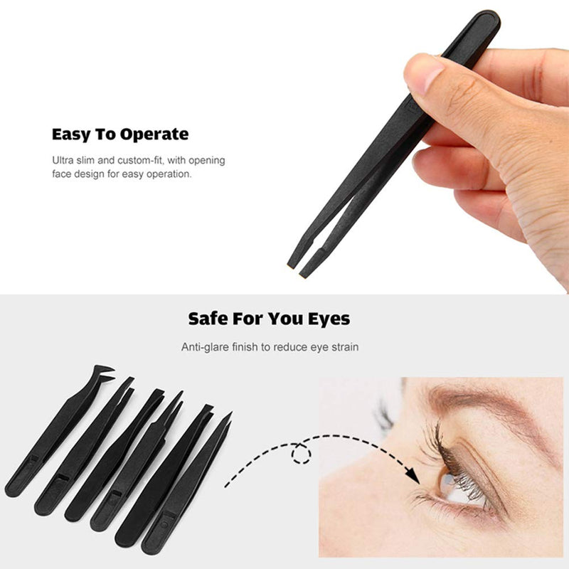 FEITA Precision Plastic Tweezers Kit - Plastic Anti static Tweezers Set Pickup Craft Electronics DIY Repair Tool - Black - 6Pcs 2. Black - 6 Pcs