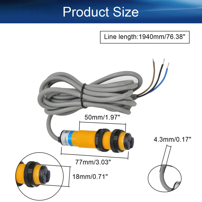 Heyiarbeit Photoelectric Sensors Specular Reflection Photoelectric Sensor Switch 200MA Detection Distance 2M 3 Wires E3F-R2NK 1pcs