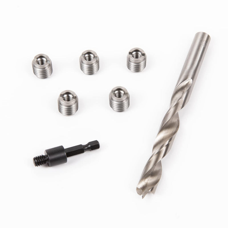 E-Z LOK M10-1.5 x 0.625" Stainless Steel Threaded Inserts for Wood, 5-Piece Kit with Drill & Installation Tool