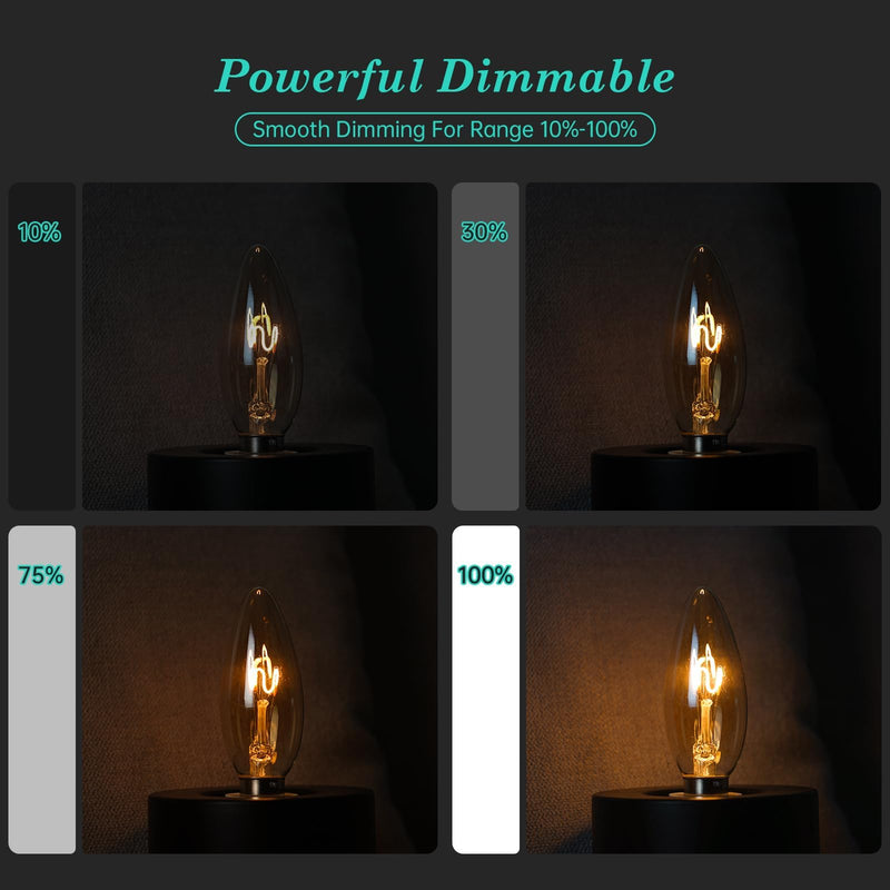 E12 Candelabra Light Bulbs 20W 25W Replacement, Super Thin Filament E12 LED Light Bulbs Dimmable, Chandelier Candle Light Bulb 2000K Soft Warm, Amber Candelabra Type B Light Bulb 12 Pack Amber Glass 2000k Warm Yellow 12 Count (Pack of 1)
