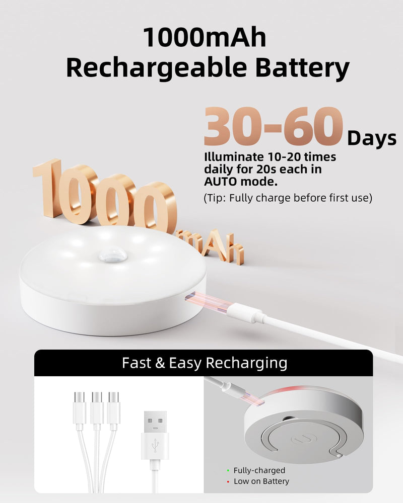 EZVALO Under Cabinet Lighting, Rechargeable Battery Operated Puck Lights with Remote, 3 Color Temps &12 RGB LED Motion Sensor Lights Indoor, Dimmable Magnetic Under Counter Lights for Kitchen (6 Pack) White 6packs