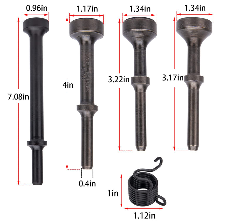 Smoothing Air Hammer Bits Set, 5Pcs Smoothing Air Hammer Tool Kit Air Hammer Atachments Air Chisel Bits, Extended Length Pneumatic Hammer Bit with Spring, Power Hammer Drills Tools & Home Improvement 5pcs smoothing air hammer bits