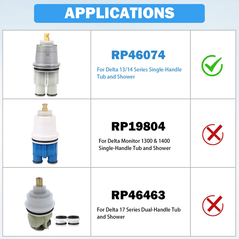 RP46074 Delta Shower Valve Cartridge Compatible with Delta 13/14 Series Bath Tub Shower Faucet Single Handle Universal Shower Valve Cartridge Repair Assembly Replacement Monitor Cartridge Parts