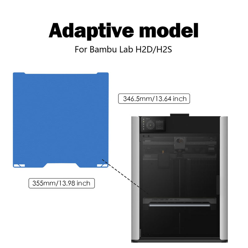 H2D/H2S Cool Build Plate No Heating No Glue for Bambu Lab H2D/H2S 355x346.5mm, 3D Printer Textured Cold PEI Double Sided Platform Surface Sheet Platform Flexible Removable Heated Bed 3D Printing Mat Blue