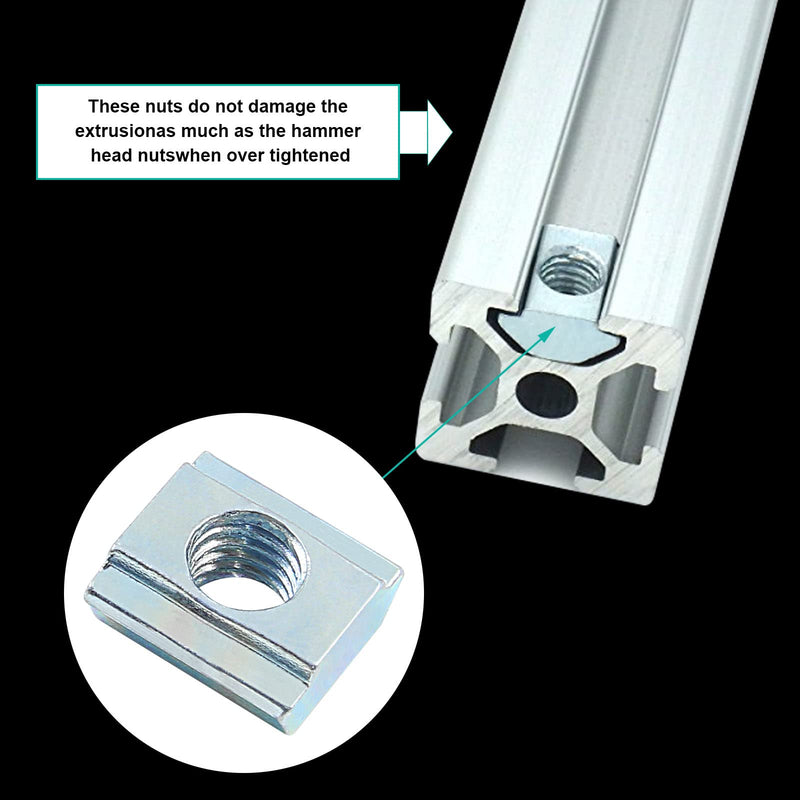 50Pcs 20 Series Sliding T Nuts M5 Thread, Slide in Hammer Head T Nut T-Slot Slide Nuts for 20x20 Standard 6mm T-Slot Aluminum Extrusion Profile 20M5 50