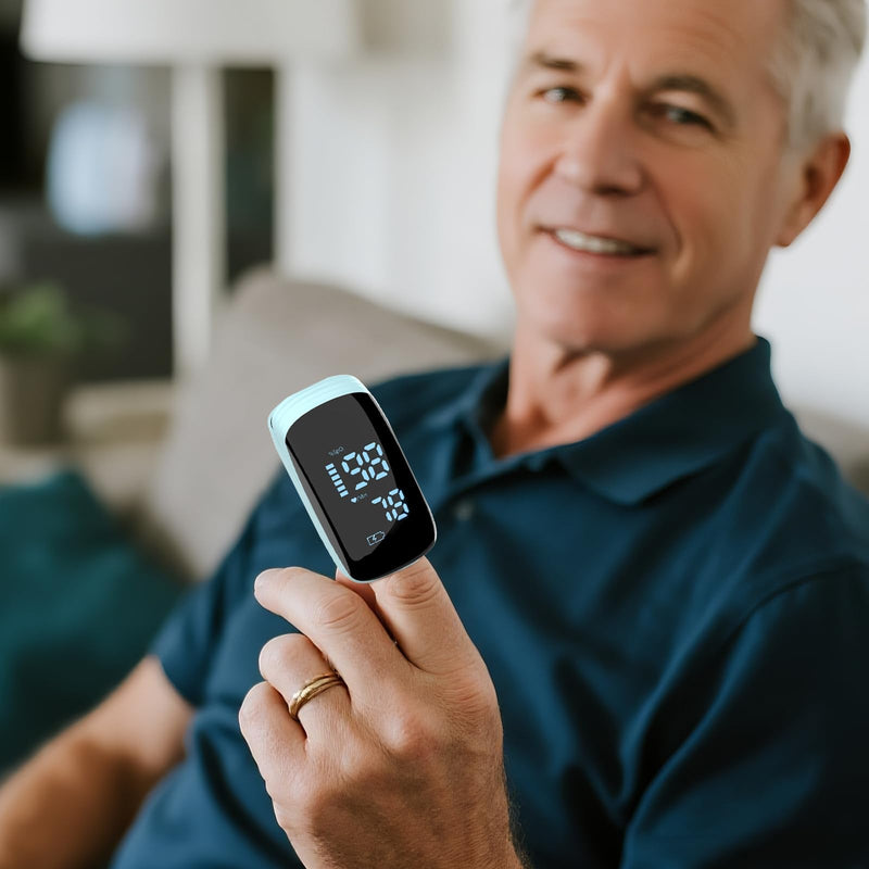 Fingertip Pulse Oximeter, Portable Rechargeable Oximeter Instant SpO2 & Accurate Heart Rate Reading for Adults, Includes Protective Silicone Cover (Blue)