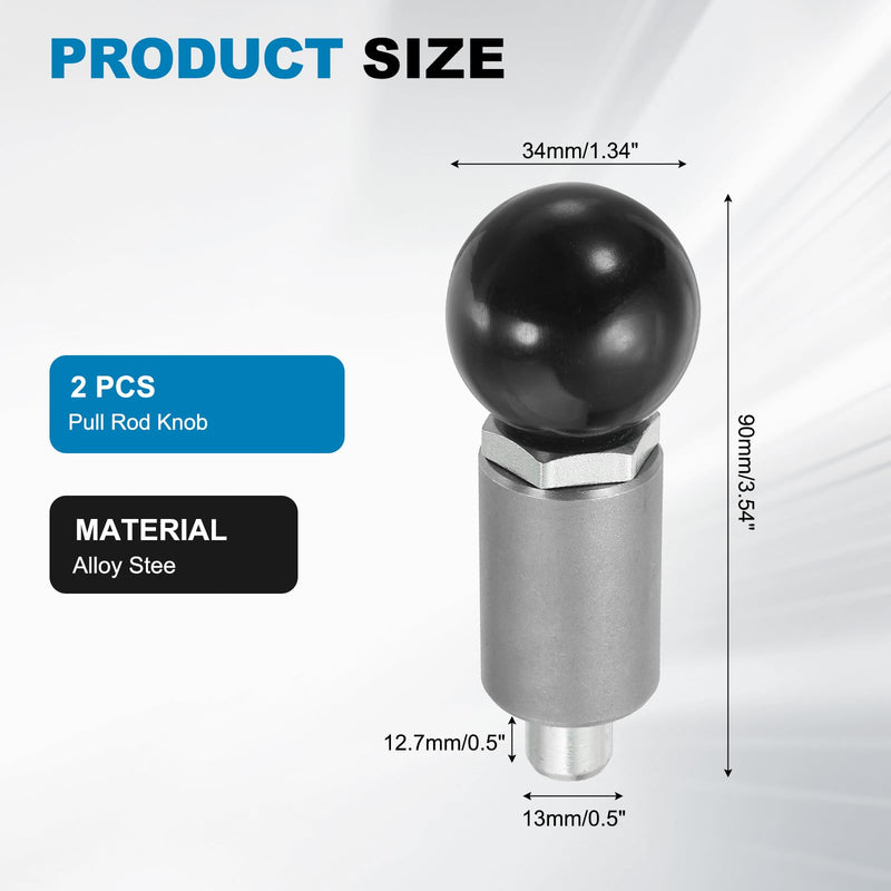 DTGN 2Pcs Handle Spring-Loaded Pull Pins, Alloy Steel Spring Plungers/Dowel Pins Handle Pull Rod Knobs for Shelving System Fitness Equipment, Ball Knob 1.3" Diameter 0.5"x0.5" Rod Size 2