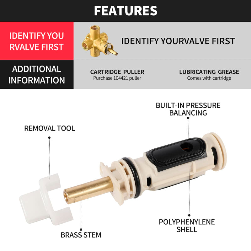 Upgrade 1222 Cartridge Replacement Kit with Removal Tool 104421 & Handle Adapter 116653 - Compatible with Moen Posi Temp Tub/Shower Faucets, Durable Brass Construction (Upgraded)