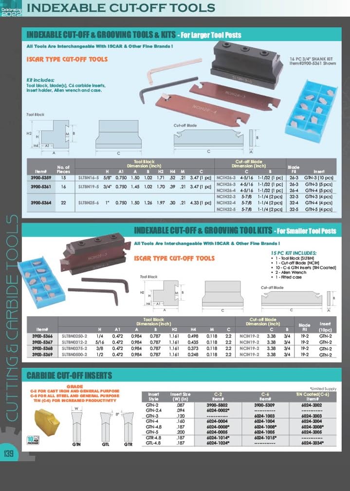 HHIP 3900-5354 Carbide Indexable Cut Off Individual Tool Block, 3.40" Length x 1.3" Width x 1.50" Height 3.40" L x 1.3" W x 1.50" H