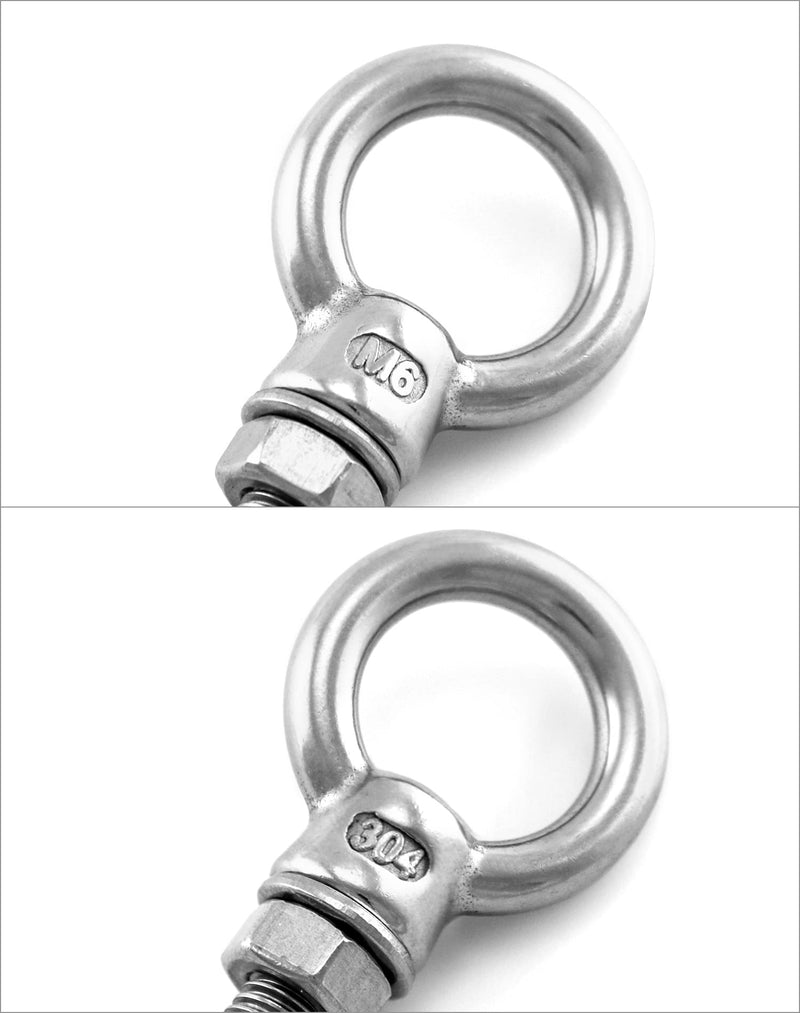 QWORK Threaded Eyebolts, 20 Pack 1/4" x 2" Long Stainless Steel Marine Grade Shoulder Eye Bolt 1/4" x 2"