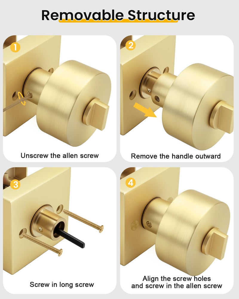 Goldenwarm Gold Exterior Door Knob with Deadbolt, Heavy Duty Front Door Knob and Deadbolt Set, Keyed Alike Brushed Gold Exterior Door Lock Set - Single Cylinder, Zinc-Alloy 1 Pack