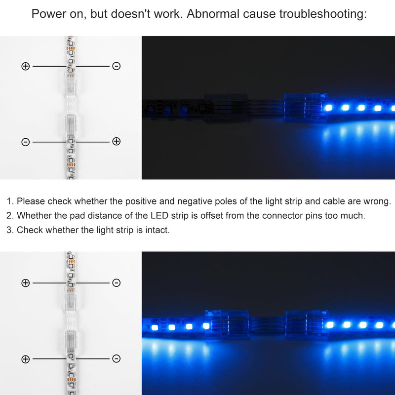 RGBZONE 10Pcs LED Strip Connector 4 Pin 8mm,Wide Strip to Wire Quick Connectors for Waterproof or Non-Waterproof 8mm Wide RGB SMD 5050/3528 LED Light Strip 4pin 8mm strip to wire