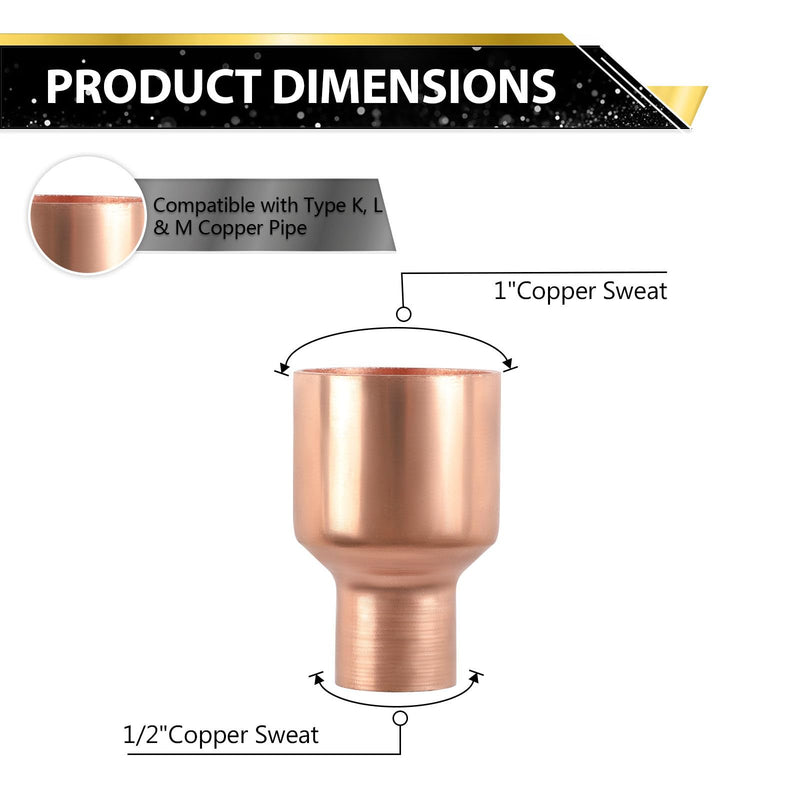 10 PCS Foskan Copper Sweat Fittings,1" x 1/2"Sweat Coupling Reducer 10 1" X 1/2"