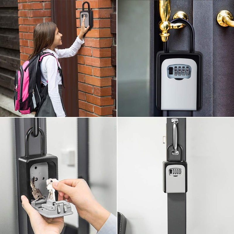 ZHEGE Key Lock Box, 4 Digit Combination Key Storage Lock Box with Resettable Code, Portable Key Safe Box for Door Knob, Realtors, Contractors (Gray) Black & Gray - NewNest Australia