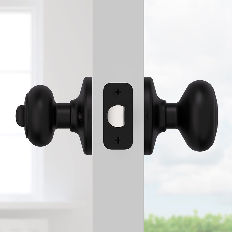 Kwikset Cove Entry Door Knob with Lock and Key, Secure Keyed Handle Exterior Doorknob, Front Entrance and Bedroom, Matte Black, Pick Resistant SmartKey Rekey Security 1 Pack Keyed Entry